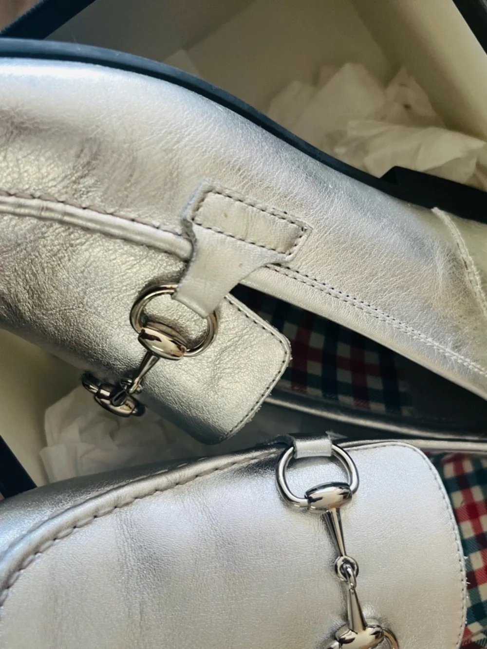 Gucci Silver Metallic Kids Horsebit Loafers